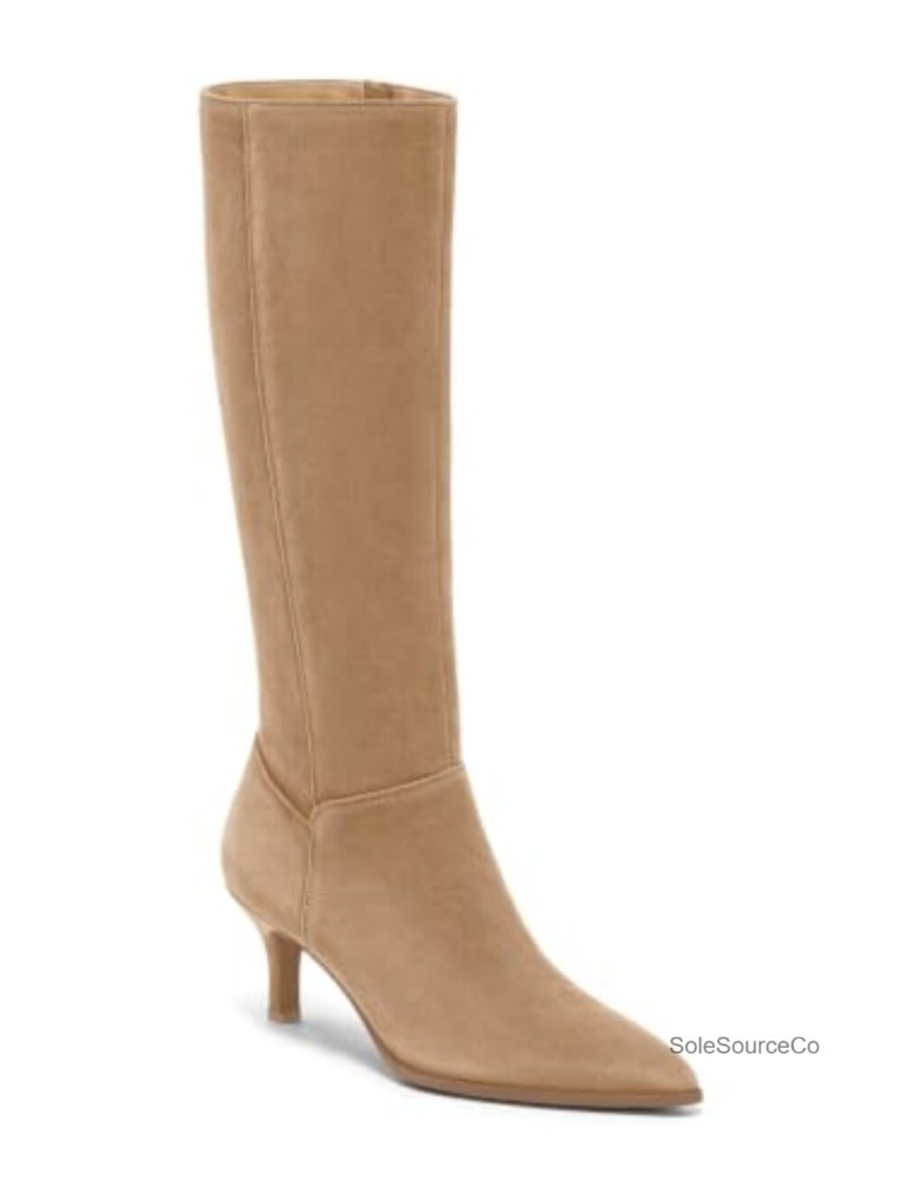 Faux Suede Knee High Boots Pointed Toe Kitten Heel Side Zip Womens